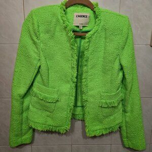 💚 L'AGENCE Neon Lime Green Fringe Tweed Blazer/Jacket - Size 0💚